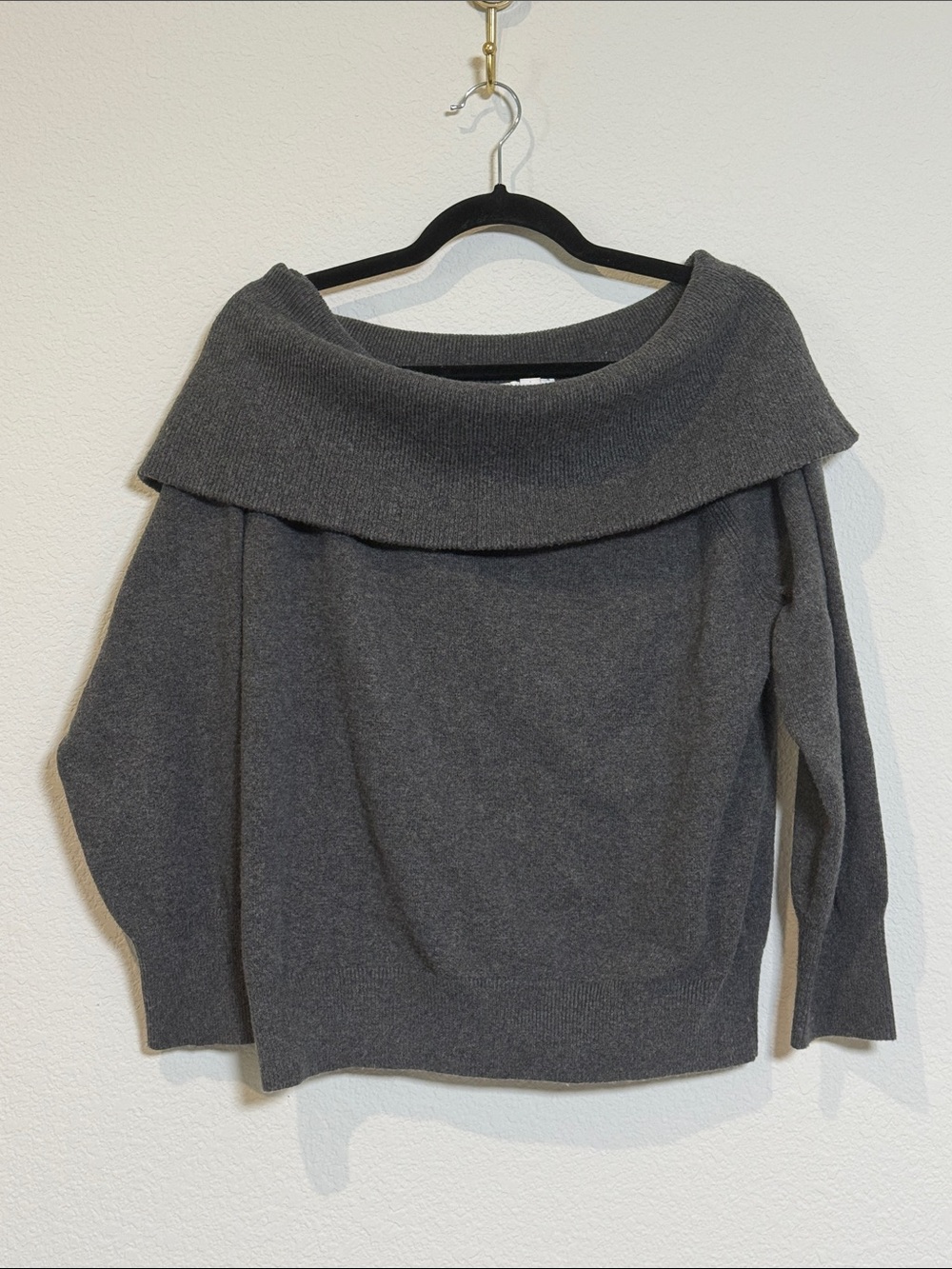 Pure Jill Off-Shoulder Sweater in Charcoal Gray